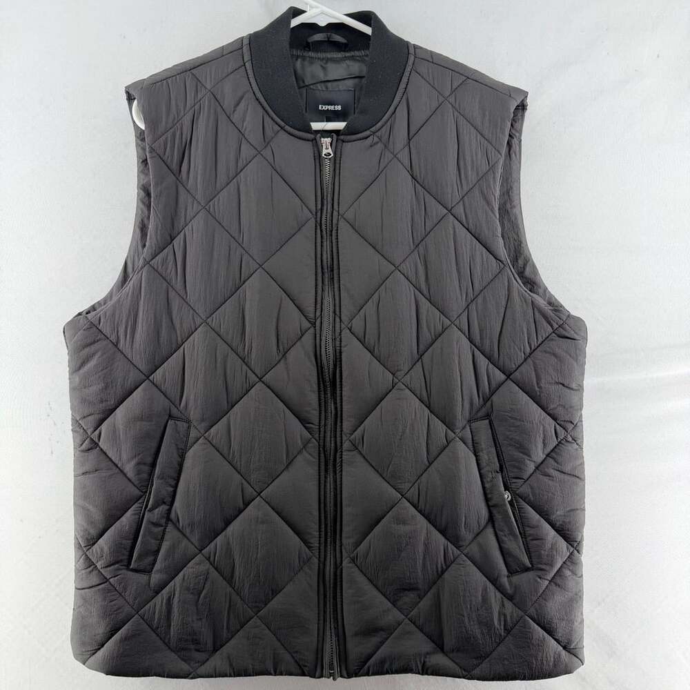1465 Express Black Quilted Full Zip Diamond Puffer Vest Medium